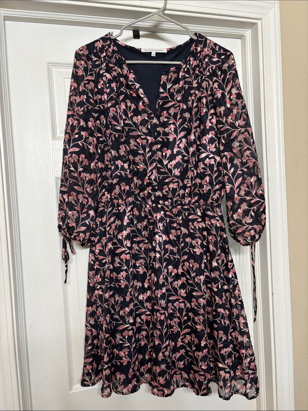 Collective Concepts Navy Dress with Pink Floral Vines